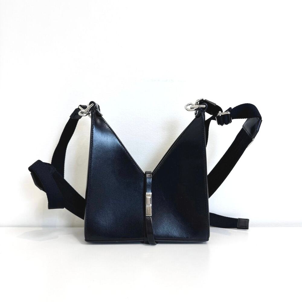 GIVENCHY Black Leather V Shaped Cut Out Bag Thick Crossbody Strap Shoulder bag